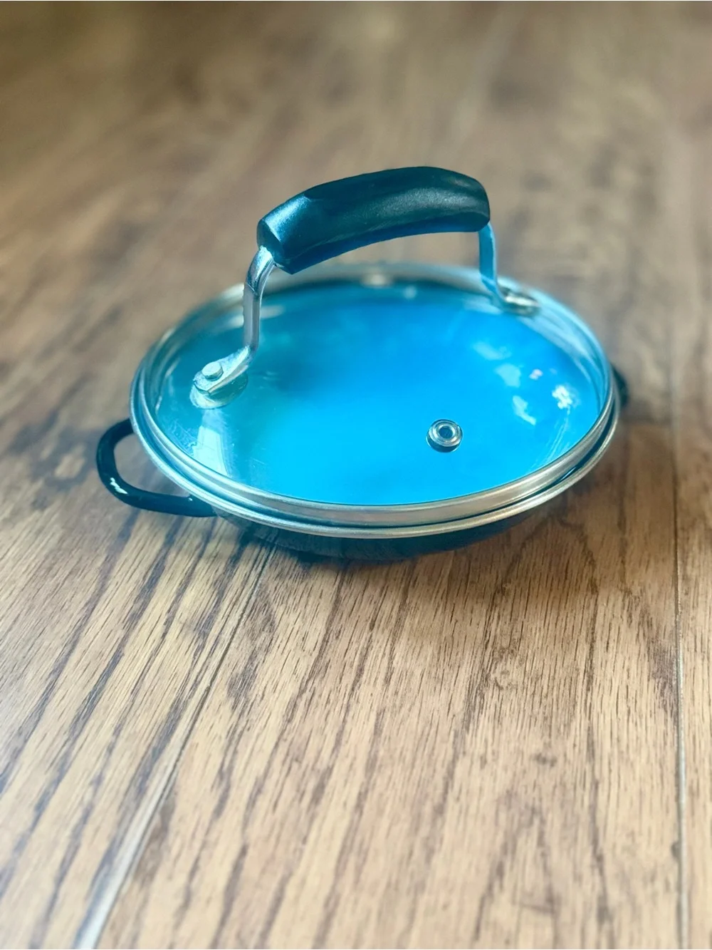 Vintage MCM 70s Enamel Enamelware Pan With Lid Emo Celje Yugoslavia Blue 15